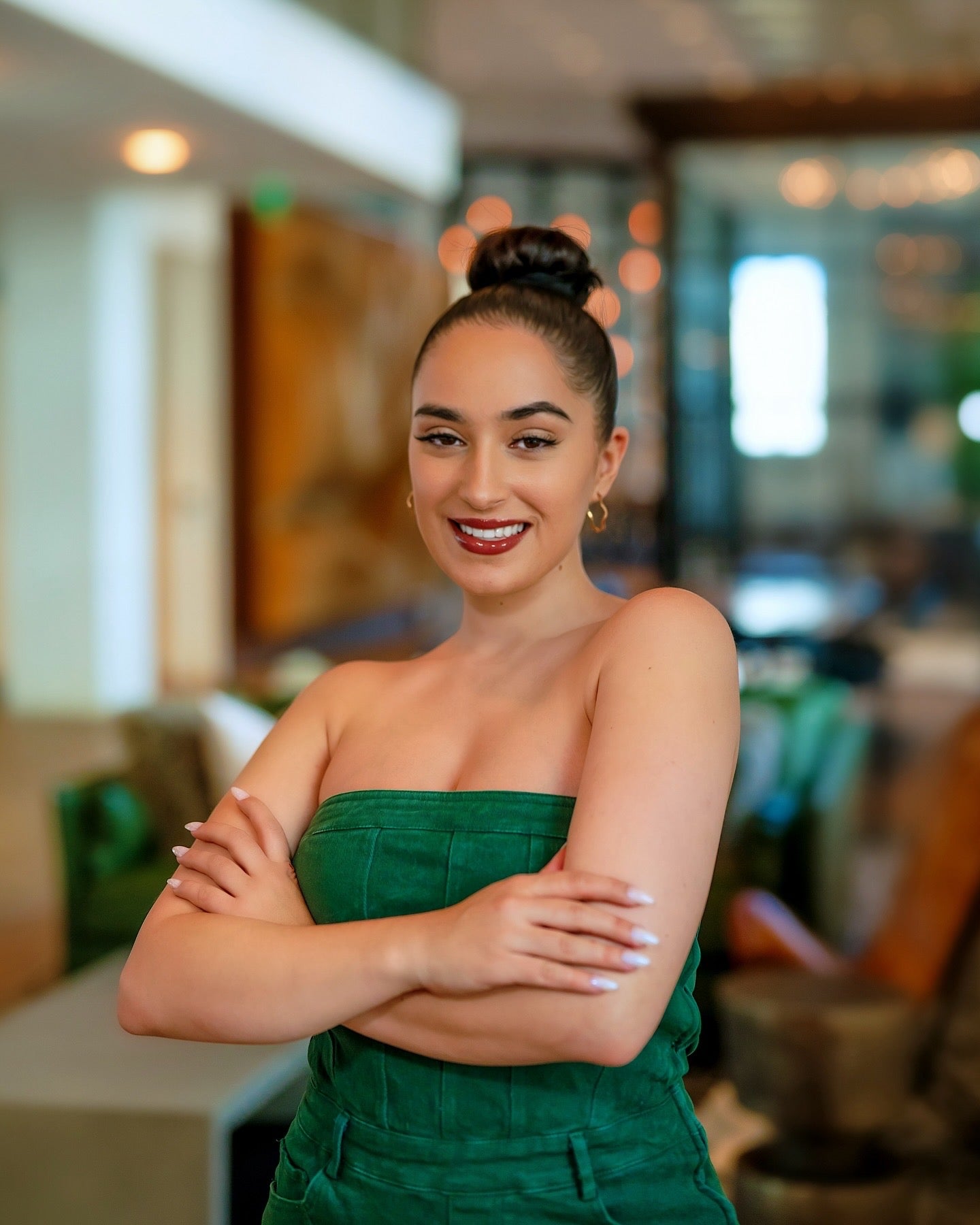 Professional portrait in a green dress